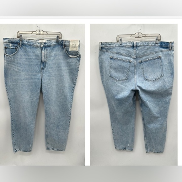 ABERCROMBIE & FITCH 90's straight ultra high rise blue woman distressed jean NWT - Picture 2 of 12